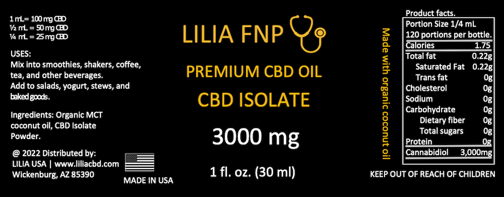 CBD OIL - ISOLATE CBD OIL / 1 fl oz (30 mL). 3,000 mg./ ACEITE DE CBD AISLADO